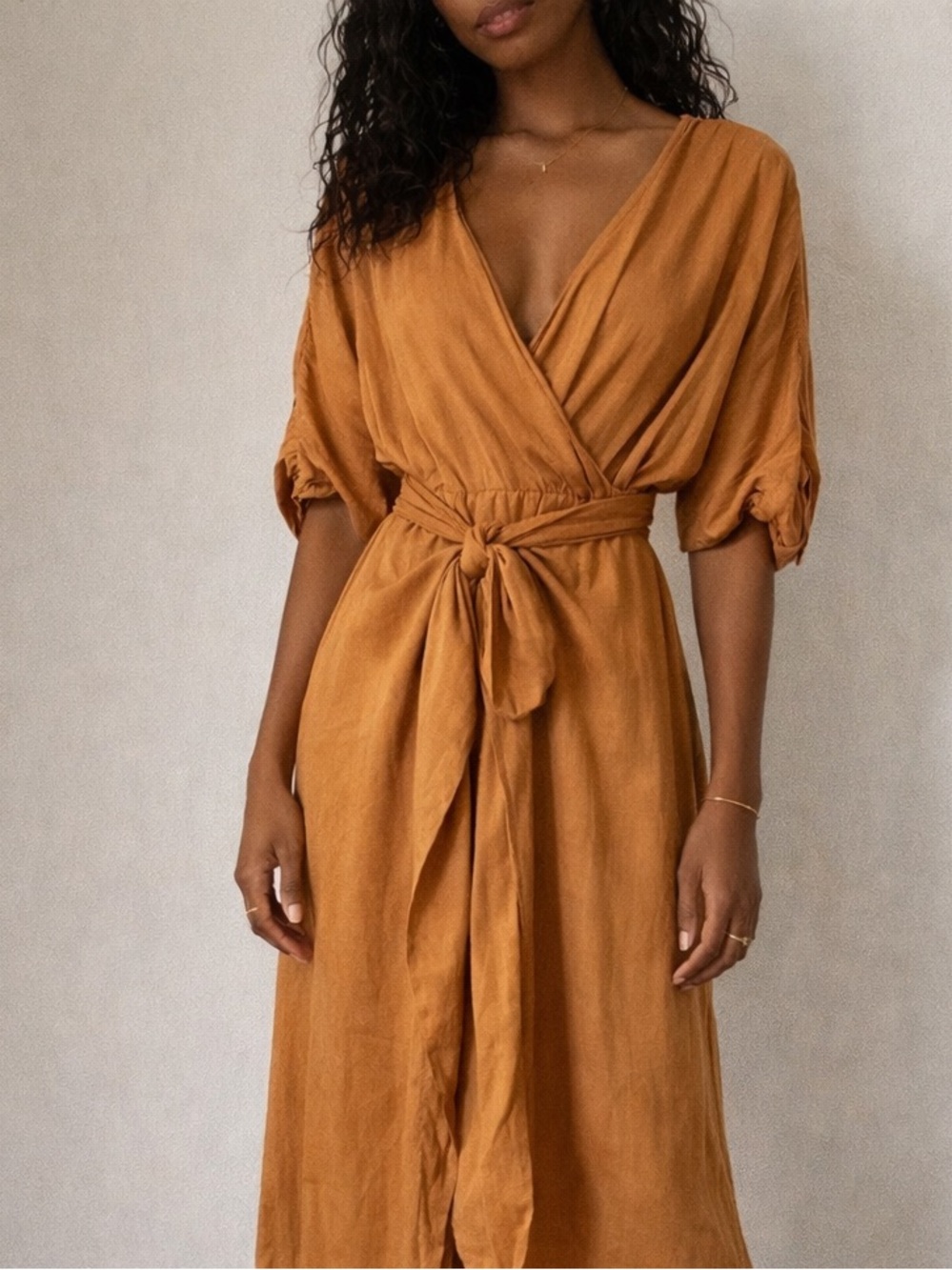 Callahan Revolve Sami Tie Waist Midi Dress in Burnt Orange Small Coastal Boho